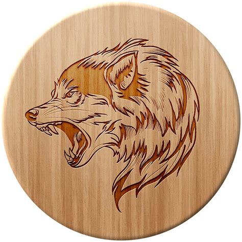 Laser Engraving Wolf Wooden Coaster Cdr Vectors File Free Download