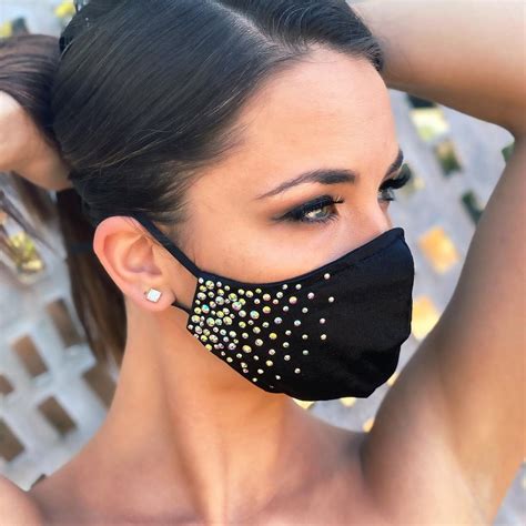 Rhinestone Face Mask Handmade Face Mask Black Rhinestoned Face Mask