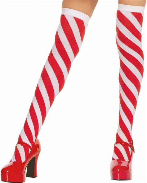Elegant Moments Candy Cane Striped Thigh High Stockings