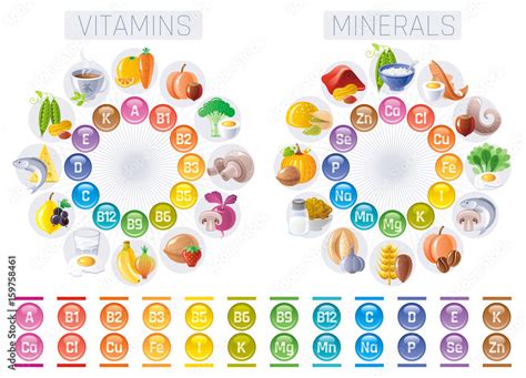 Vecteur Stock Mineral Vitamin Supplement Icons Health Benefit Flat