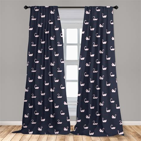 Swan Curtains 2 Panels Set Pinkish Waterfowls Swimming On An Abstract