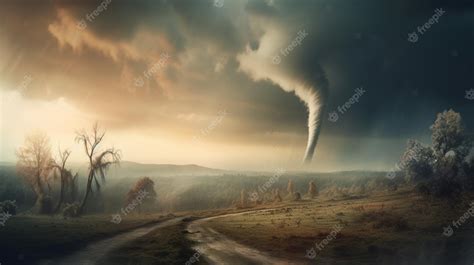 Premium Ai Image Tornado In Stormy Landscape Climate Change And