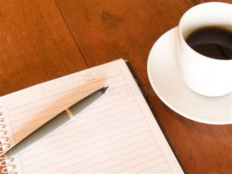 Notebook Pen And Coffee Cup Stock Photo Image Of Instrument