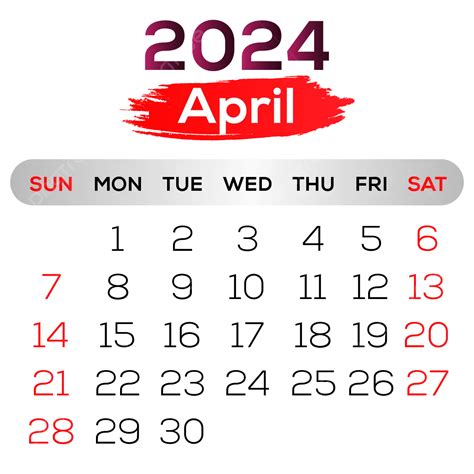 2024 April Calendar 2024 April 2024 Calendar 2024 Png