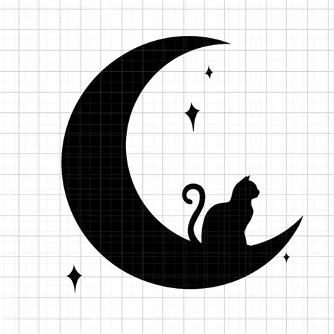Halloween Cat On Moon Silhouette Svg Png  File For Cricut Or Stencil