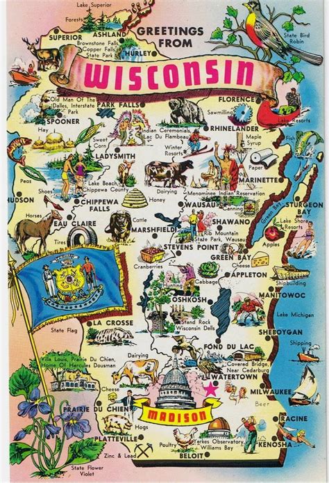 Vintage Usa Maps Wisconsin Wisconsin Dells Wisconsin Travel