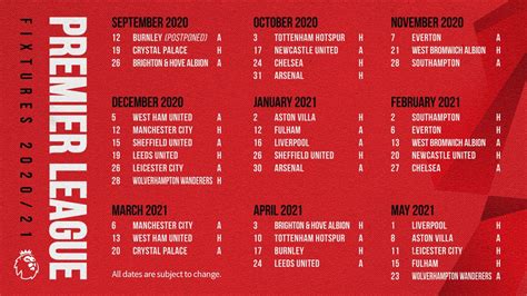 Manchester United Complete 2020 21 Season Premier League Fixtures
