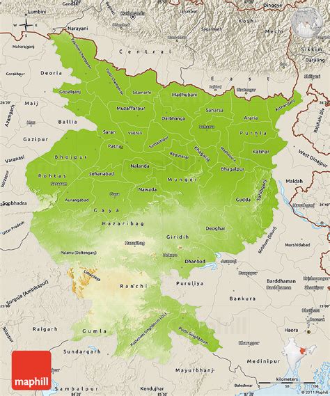 Physical Map Of Bihar Shaded Relief Outside
