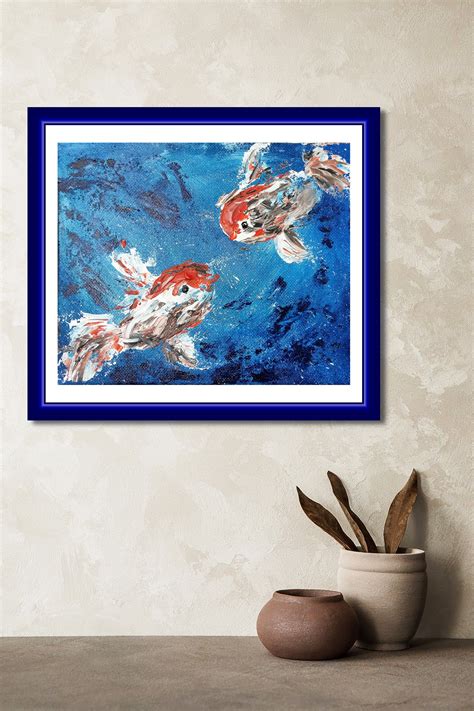 Koi Fish Painting Underwater Japanese Wall Art Original Small Etsy