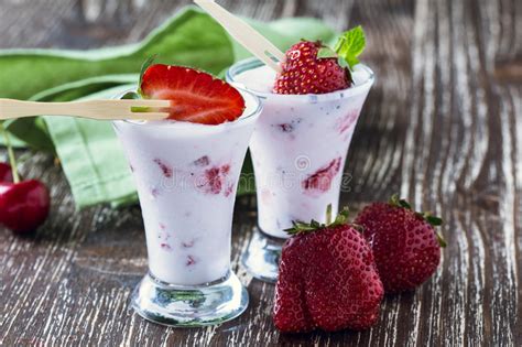 Frozen Fruit Smoothies With Fresh Strawberries On Top Stock Image