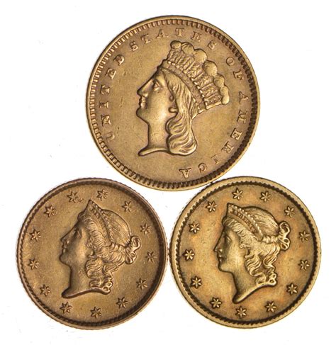 Lot 3 1851 And 1854 Liberty Head And 1857 Indian Princess Head Gold