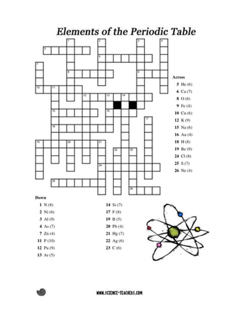 Periodic Table Crossword Puzzle Answers Key