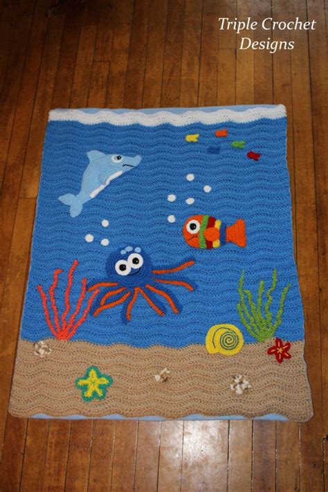 Crocheted Under The Sea Blanket Under The Sea Crocheted Etsy Baby