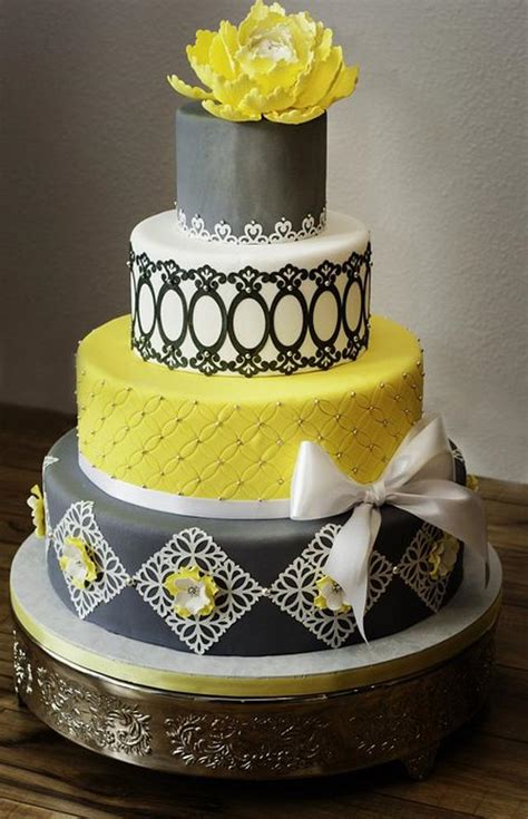 Grey And Yellow Wedding Cake Decorated Cake By Cakesdecor