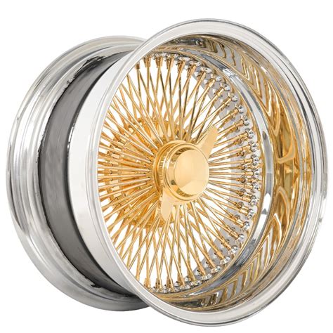 15x7 La Wire Wheels Reverse 100 Spoke Straight Lace Chrome With Gold