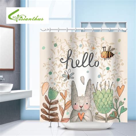Bathroom Shower Curtain Cartoon Rabbit Printed Waterproof Shower Curtain Bathroom Mildewproof