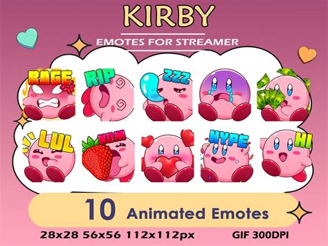 10x Kirby Twitch Animated Pack Emotes Twitch Discord Youtube Pack