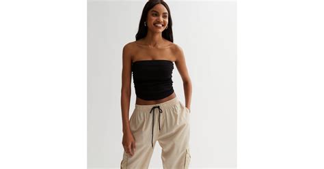 Black Ruched Bandeau Top New Look