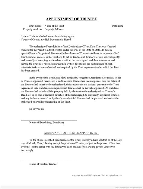 Free Printable Appointment Of Trustee Form Pdf And Word