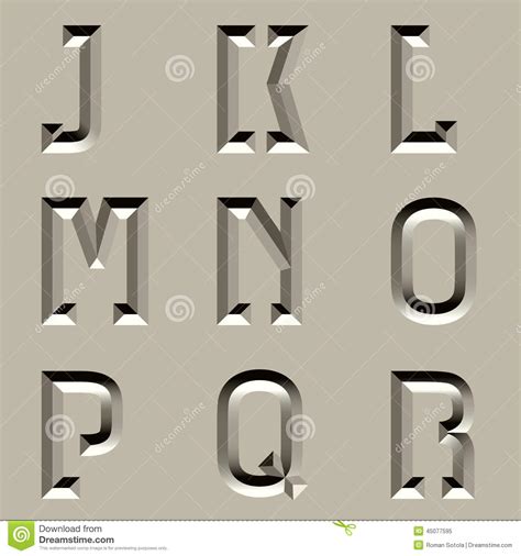 Stone Carved Font Alphabet On Rock Plate Chips And Scratches Vector