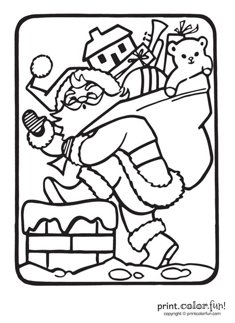 Christmas coloring pages for preschool kindergarten and elementary school children to print and color. Santa Claus going down the chimney coloring page - Print ...