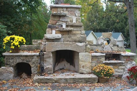 Dry Stack Outdoor Fireplace Rustic Patio New York