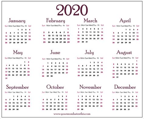 The year 2020 ends on thursday, december 31st 2020. Download 2020 Calendar Free Templates