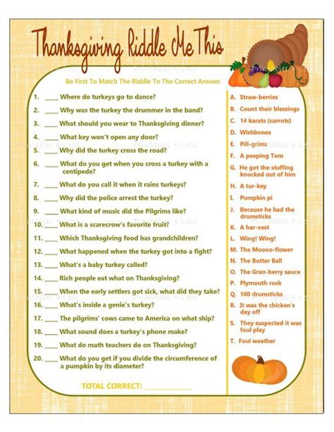 Thanksgiving Game Printable Thanksgiving Riddle Game Thanksgiving