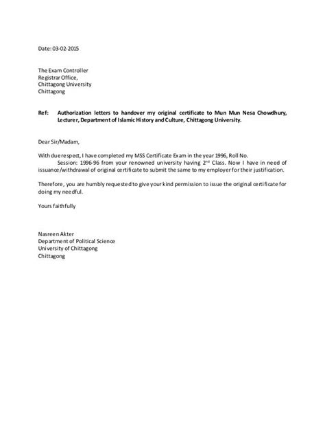 Request Letter To Withdraw Original Certificate