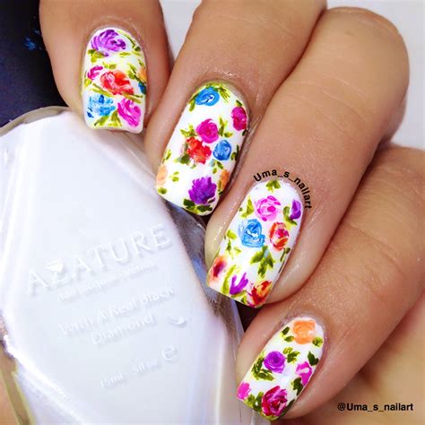 Freehand Spring Flowers Nail Art