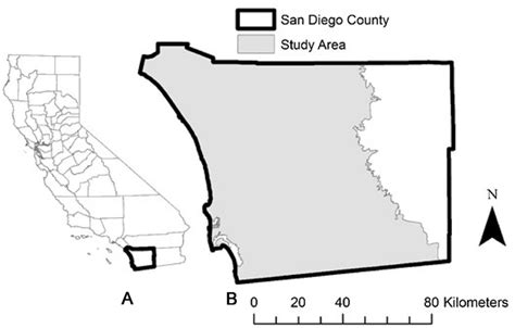 A State Of California B San Diego County And Study Area