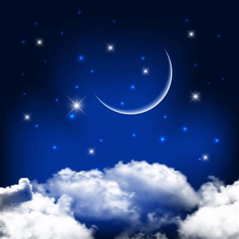 Night Sky Background With Moon Above Clouds Vector