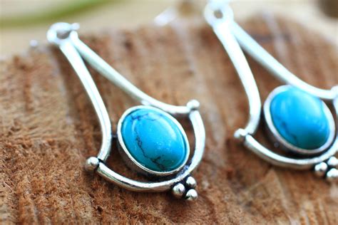 Turquoise Dangle Earrings Vintage Style Earrings Silver Plated