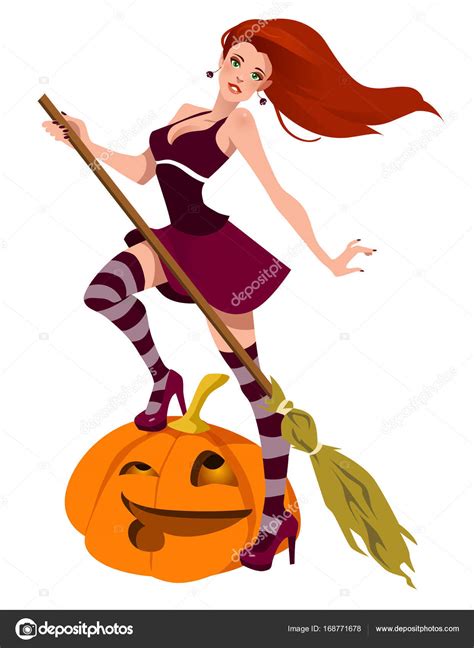 Sexy Halloween Witch With A Broomstick Stock Vector Image By ©lenaminko