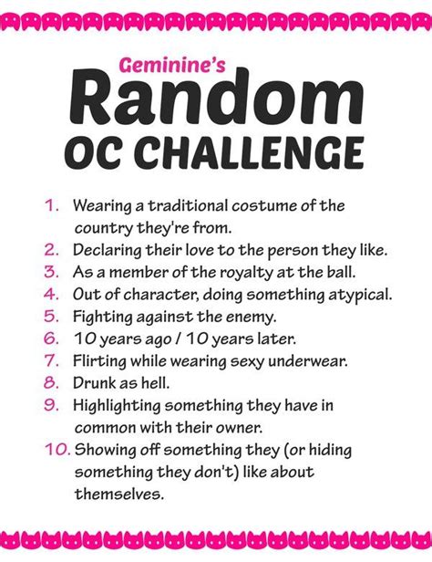 Random Oc Challenge List Drawing Challenge Creative Drawing Prompts