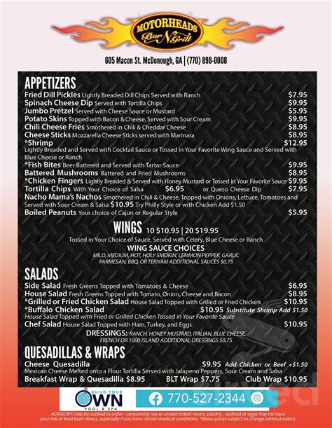 Motorheads Bar and Grill menu in McDonough, Georgia, USA