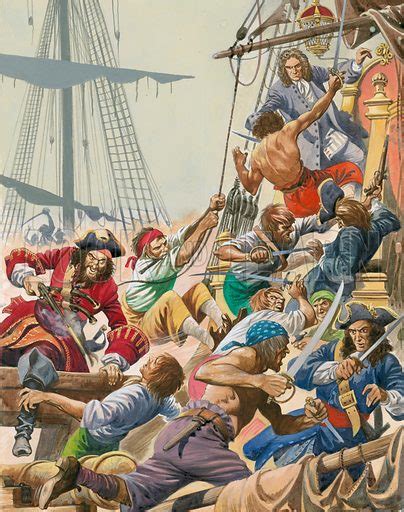 Blackbeard And His Pirates Boarding A Ship Stock Image Look And Learn