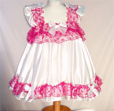 All Sizes Adult Baby Satin Sissy Short Dress Top In White Pink Frilly Abdl Ddlg Xxl Xl L Etsy