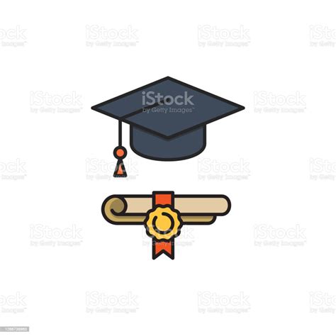 Graduation Hat And Diploma Icon Color Line Outline Vector Sign Linear