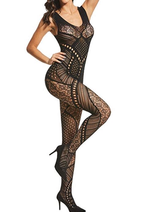 Alebear Womens Sexy Lingerie Fishnet Bodystocking Crotchless Bodysuit