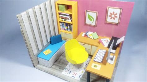 Mini Office Diy Cardboard Miniature Workroom Youtube