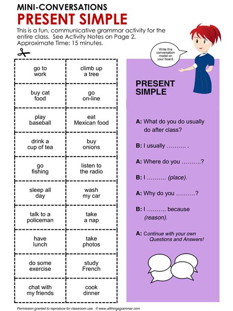 English Grammar Conversation Practice Activity Present Simple Mini
