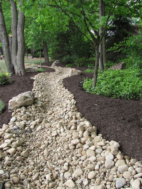 Rain Garden River Rock Channel River Rock Landscaping Landscaping With Rocks Front Yard