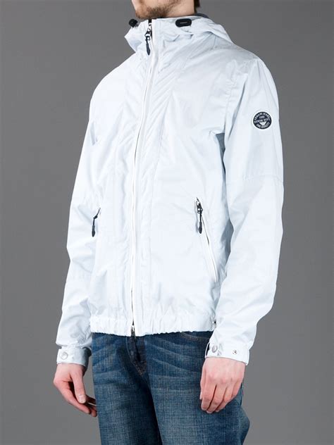Brand denim jacket men winter windbreaker warm mens jackets outwear jeans coat m. Armani Jeans Light Weight Hooded Jacket in White for Men ...