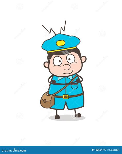 Cute Postman Mascot Character With Happy Face Vector Cartoon Icon