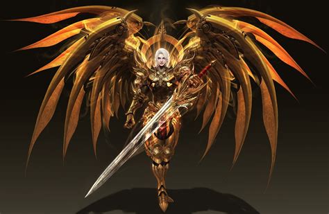 Download White Hair Wings Armor Sword Fantasy Angel Warrior Hd