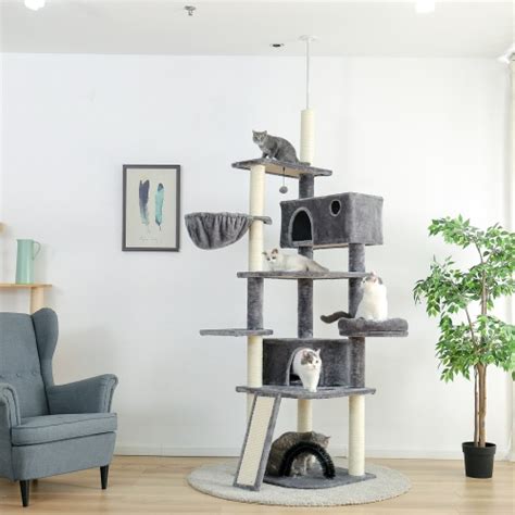 This black cat tower was designed for large cats. Multi-Level Floor to Ceiling Cat Tree Tall Cat Tower with ...