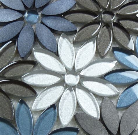 Grey Flower Mosaic Tile Glass And Metal Mosaic Tile Metal Mosaic Tiles Mosaic Flowers