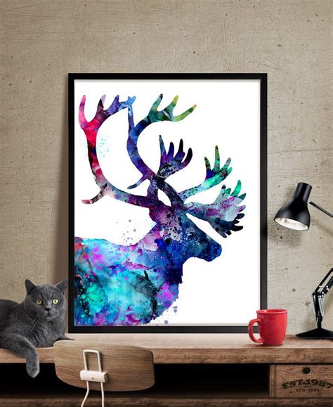 Reindeer Painting Reindeer Art Print Watercolor Print Reindeer