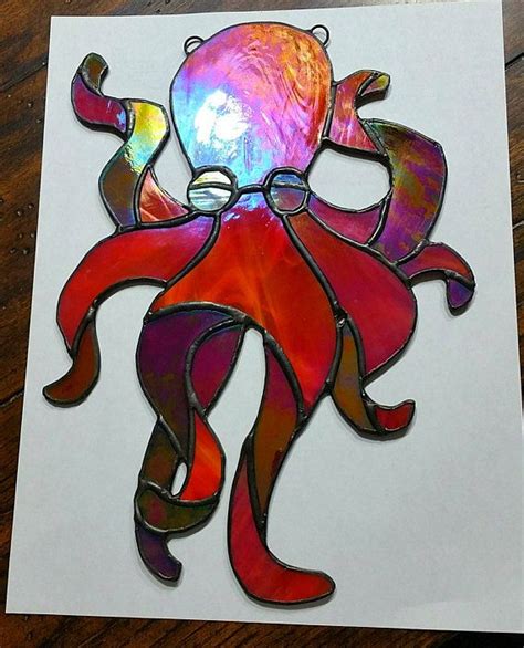 Happy Octopus Stained Glass Sun Catcher Stained Glass Ornaments